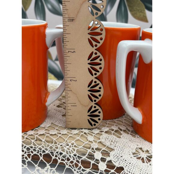 Set of Four VTG 60s Retro MOD Orange and White Mugs Ceramic D Handle - Picture 5 of 5